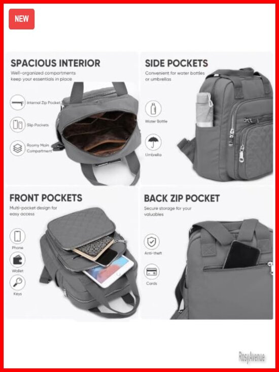 Quilted Waterproof Nylon Small Backpack with 10 Pockets Top Handle Satchel main image 5